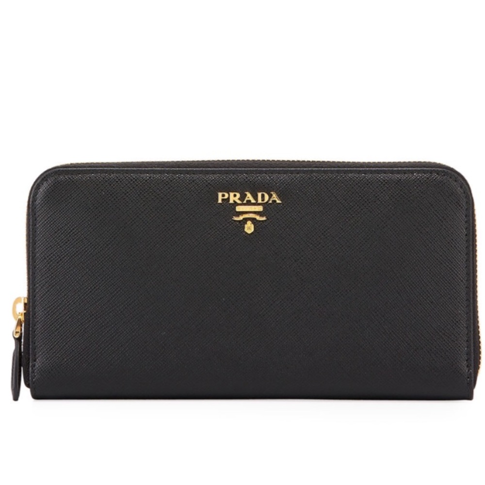 Authentic Prada saffiano leather zip wallet black